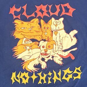 Cloud Nothings Band Concert Tshirt. Cats and Dog. Cobalt Blue Large NWOT